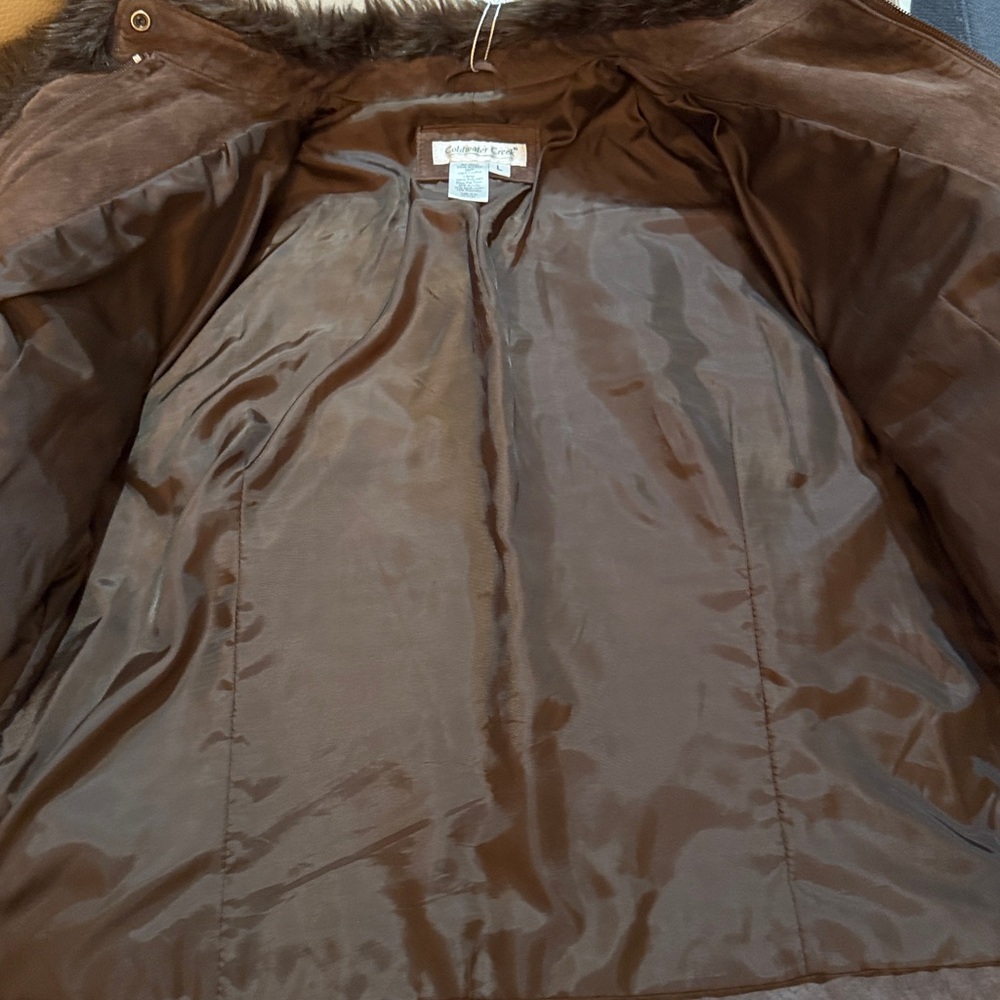 Coldwater Creek Brown Leather Jacket with Fur Trim size Large. 100% Leather. - Picture 2 of 6